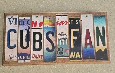 CHICAGO CUBS Fan License Plates Art Picture OOAK Man Cave Bar Patio Folk OOAK - Image 1 of 4