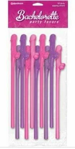 10 Pack Bachelorette Party Favor PECKER SIPPING STRAWS Pink / Purple - Bild 1 von 2