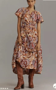 Anthropologie Women's Bronze Multi 100% Cotton Floral Somerset Maxi Dress M - Picture 1 of 7