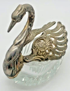 Vintage Silber und Glas Schwan Salzkeller Flügel ausgebreitet - Bild 1 von 5