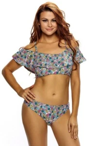 BADEANZUG 2-teilig RÜSCHE-DAMEN ""XL (14-16)"" ""XXL (18-20)"" VINTAGE BLUMEN - Bild 1 von 4