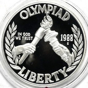1988 S Proof U.S. Olympic Commemorative Silver Dollar w/ Box & COA - Picture 1 of 4