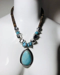 Erica Lyons silver tone large  turquoise  Color pendant ￼ necklaceStatement 21” - Picture 1 of 8