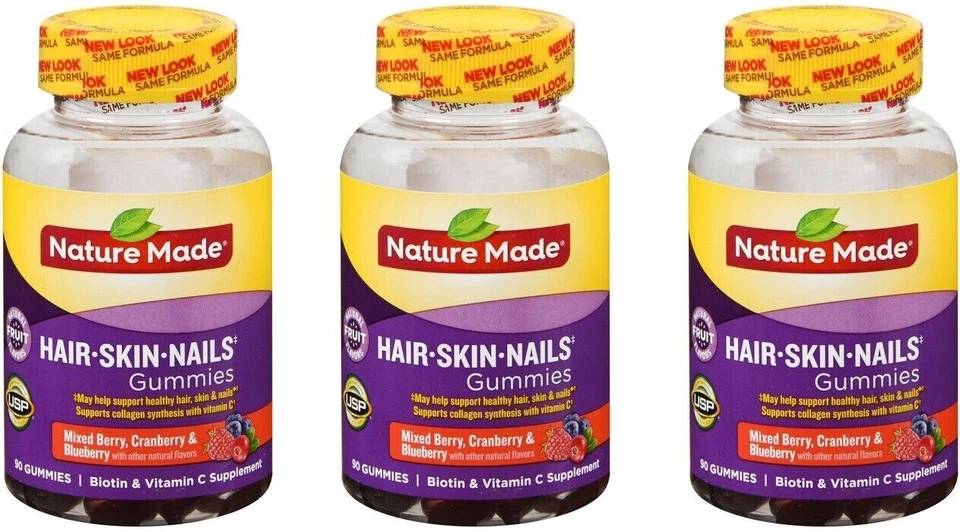 4 PK Nature Made Adult Gummies Hair Skin Nails Mixed Berries 90 Count 360