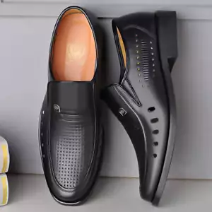 Men's Genuine Leather Sandals Breathable Thin Hollow Toe Stamp Shoes Non Slip Ru - Picture 1 of 45