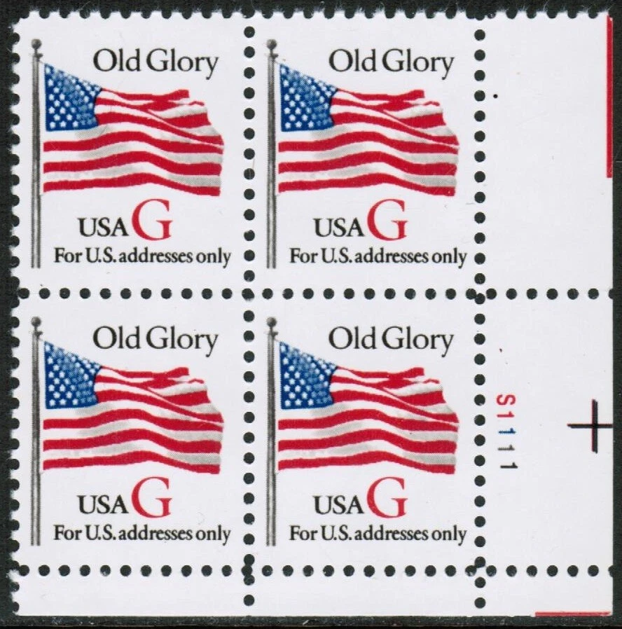 US USA Sc# 2882 MNH FVF PL# BLOCK Old Glory Flag Red "G" perf 11 x 10.9 - Image 1 of 1