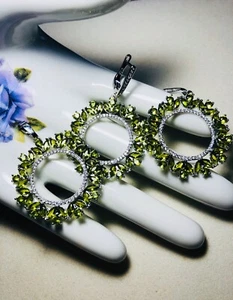 Sterling Silver.925 Green Peridot And CZ Earrings And Pendant Jewelry Set - Picture 1 of 12