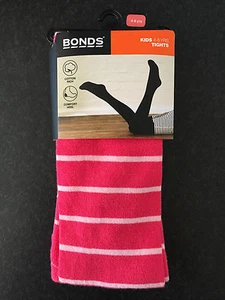 BNWT Bonds Brand Girls Age 4-6 Years Cute Pink Stripe Thick Winter Style Tights - Picture 1 of 1