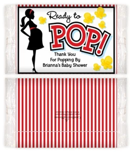 Ready to Pop Red - Custom Baby Shower Popcorn Wrappers - Set of 12 - Picture 1 of 4