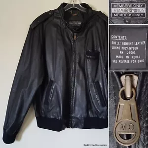 Vtg c1980s MEMBERS ONLY Mens Size 46 Full-Zip Lined Black Genuine Leather Jacket - Picture 1 of 23