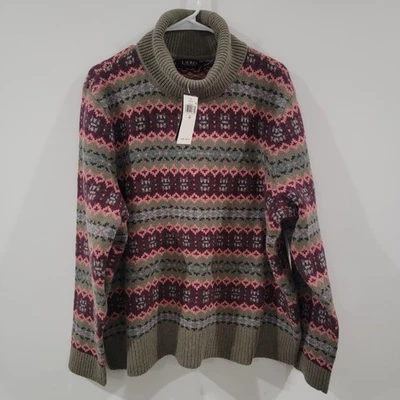 Lauren Ralph Lauren Womens Turtleneck Sweater Size 3X Fair Isle Wool Blend - Image 1 of 4