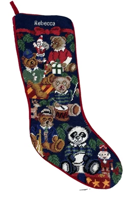 Medias de Navidad de lana punta de aguja con monograma REBECCA osos de peluche juguetes Foto 1 de 4