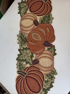 Pumpkin Beaded 36" x 13" Table Runner Brown Orange Fall, Halloween, Thanksgiving - Picture 1 of 11
