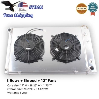 3Row Aluminum Radiator+Shroud+Dual Fan For 1973-1986 Chevy GMC C/K Truck Pickup - Imagem 1 de 4