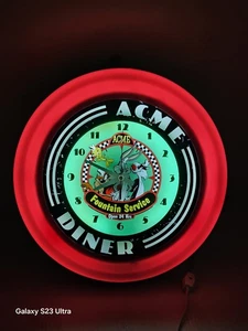 Very RARE.!! Vintage NEON ACME DINER Bunny Wall Clock - Picture 1 of 14