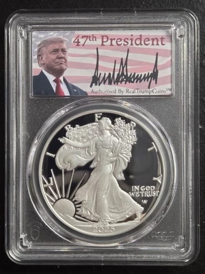 2025-S PRUEBA SILVER EAGLE PCGS PR70 DCAM LIBERACIÓN AVANZADA DONALD TRUMP SIG  Foto 1 de 4