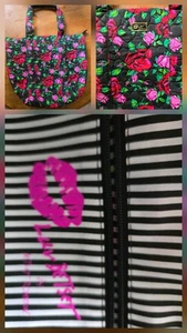 BETSEY JOHNSON wunderschöne Beuteltasche/Geldbörse rot und rosa Rosen gesteppt Reißverschluss NEU - Bild 1 von 23