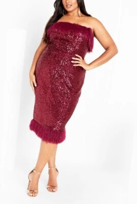 CITY CHIC Ezra Sequin Strapless Dress in Ruby Plus Size XS/14 NWOT [RRP $199.95] - image 1 of 4