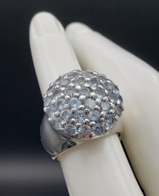 Anillo vintage de plata de ley con cúpula de topacio blanco/azul claro talla 6,25 Foto 1 de 4