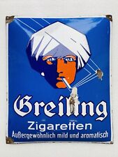 Emailschild Greiling Zigaretten - Außergewöghnlich mild und aromatisch - um 1930