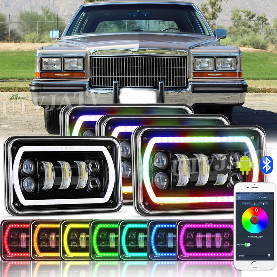 Faros LED RGB de haz alto/bajo DRL para Cadillac Fleetwood DeVille 1975-1986 4x6" Foto 1 de 4