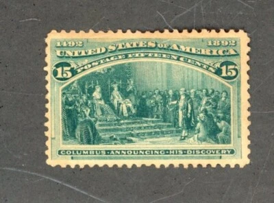 U.S. STAMP ~ SCOTT # 238 ~ (1893) 15 CENT COLUMBIAN ~MINT GUM DIST. ~TONED PAPER - Image 1 of 2