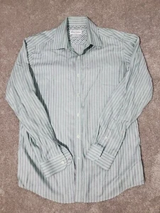 Robert Graham Mens Button Up Shirt Size L 42 16.5 Green Striped  - Picture 1 of 8