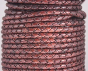 Cordón de cuero trenzado redondo genuino bolo premium cereza quemada 6 mm b8 - Imagen 1 de 1