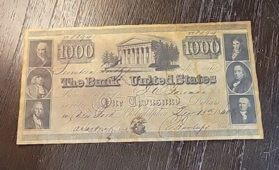 The Bank Of The United States One Thousand Dollars Note 1840 Reproduction - Image 1 of 2