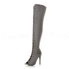Womens Ladies High Heel Stiletto Lace Up Zip Over The Knee Thigh Boots Size 6 39