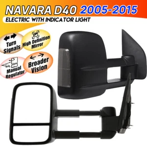 TOP Black Extendable Towing Mirrors w/ Indicator for NISSAN Navara D40 2005-2015 - Picture 1 of 11
