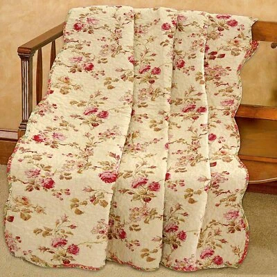 Vintage Floral Printed Reversible Cotton Quilted Throw  - Image 1 of 3