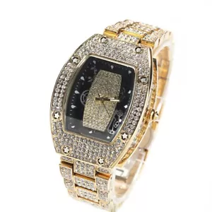Reloj Hip Hop Lujo Ice Out Para Hombre Helado Bling Oro Simulado Diamante Impermeable - Imagen 1 de 6