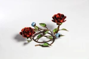 Candelabro Portavelas Baja A 2 IN Hierro Forjado Hecho a Mano Con Rosas - Imagen 1 de 2