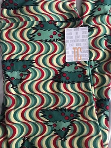 Lularoe TC Tall & Curvy Leggings Red Green Christmas Trees Wavy Stripes TC2 Plus - Picture 1 of 7