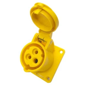 16amp 110v 2P+E IP44 Yellow Flush Panel OUTLET Female Socket. PCE (313-4f6) - Picture 1 of 2