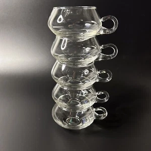 Riekes Crisa Moderno Punch Cup Clear Glass Curved Handle 6 Oz Set Of 5 Cups - Picture 1 of 9