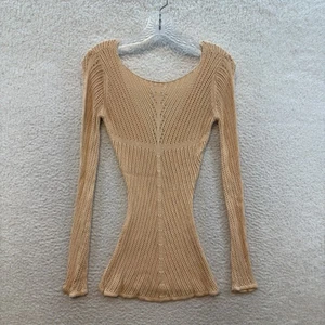 Y2K Vintage Strick Top XS Small hellbraun Strick Langarm hinten offen Boho Fee Grunge - Bild 1 von 7