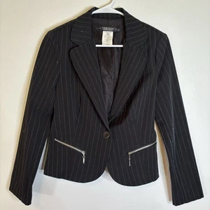 Y2K Vintage Rampage Blazer Pin Stripe Black and Blue M Jacket Mall Goth Office - Picture 1 of 5