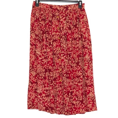 Maxi Falda Vintage Floral Botón Casa Boho Pradera Años 90 Festival Rojo Grande Foto 1 de 4