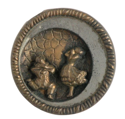 Figural Picture Button Pierrot Columbine Moon Commedia Italian Theater 3D Emboss - Image 1 of 4