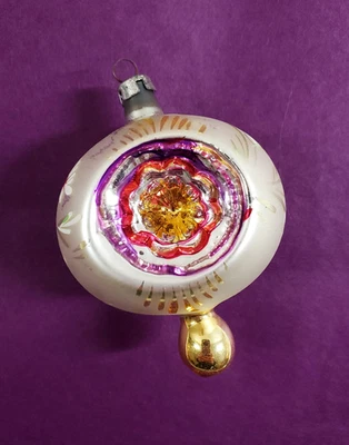 Vintage Poland Double Indent Finial Drop Glass Christmas Ornament 3.5" - Image 1 of 4