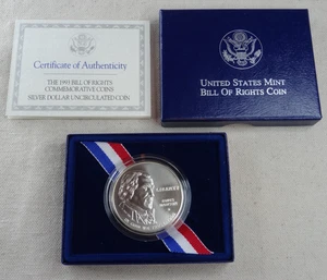 1993-D Bill of Rights Unc Silver Dollar US Mint Commemorative $1 BU OGP Box COA - Picture 1 of 4