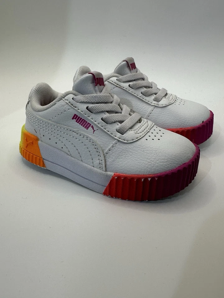 NIÑAS PUMA CARINA Neón Desvanecido, Niño Pequeño Blanco Rosa Amarillo Naranja EE. UU. Talla 5C Foto 1 de 4