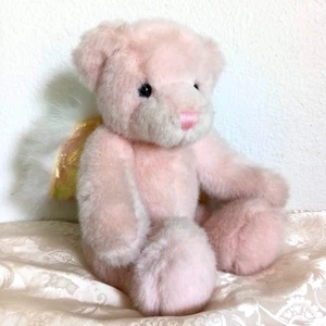Vintage A&A Engel Teddybär Plüsch rosa Glitzer goldene Flügel verbunden 12 Zoll Stofftier  - Bild 1 von 9