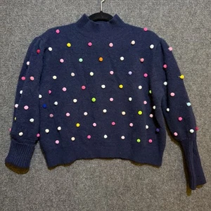 Cider Womens Y2K Chunky Sweater 3XL Kidcore Navy Dopamine Pom Pom - Picture 1 of 5