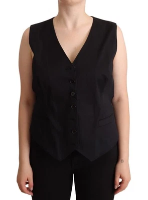 Chaleco Dolce&Gabbana Mujer Negro Top Mezcla Algodón Botones Delgado Sin Mangas Talla IT 50 Foto 1 de 4
