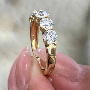 14K Yellow Gold Plated 1.25 CTW Round Cut Moissanite Half Eternity Wedding Band - Picture 1 of 10