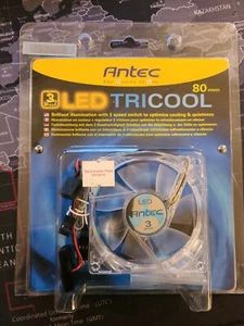Brand New Antec Blue LED TRICOOL B-LED 80MM Case Fan - Picture 1 of 2