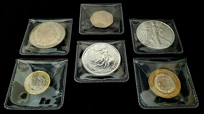 10 x (2 x 2 inch) Plastic Clear coin Holders wallets tuck in storage £2 £1 50p